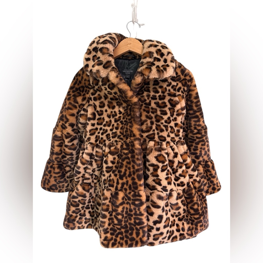 Donna Salyers Leopard Print Kids Faux Fur Cece Swing Coat
